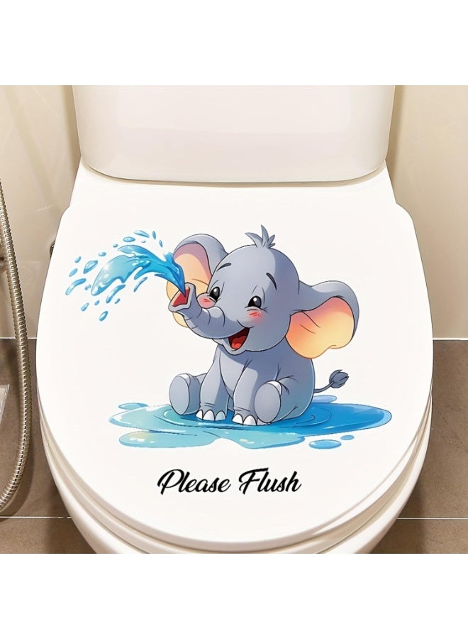Toilet Wall Stickers Cute Elephant Please Flush Funny Toilet Lid Wall Decals Kid Bathroom Toilet Seat Lid Cover Decor Decal Peel and Stick Restroom Waterproof Wall Art Decor 9.06in*11.02in - Image 4